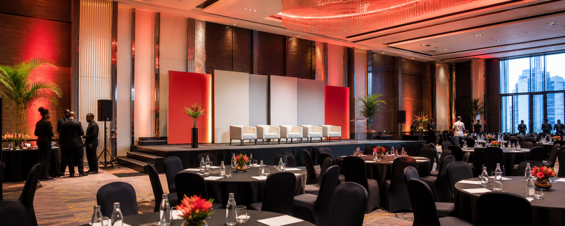 A modern conference venue prepared for an EventOS-managed event